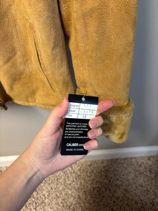 Caliber Vintage Leather Shearling Jacket Camel Brown NWT - Picture 3 of 8